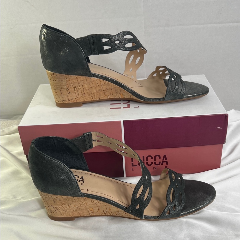 Lucca Lane Women's Evan Black Wedge Sandals Size 10M New in Box Summer